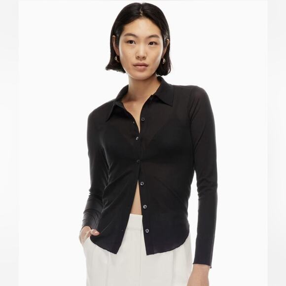 Wilfred Aritzia Black Long Sleeve Polo Shirt - Picture 1 of 7